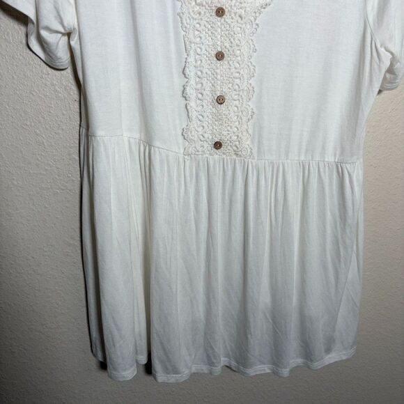 Ambiance T-Shirt Women's 2X Ivory Cream V-Neck Short Sleeve Boho Casual Shirt - Picture 4 of 9